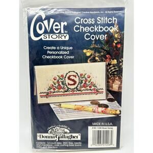 Vtg Cross Stitch 6"x3" Checkbook Calendar Credit Card Money Cover Story Monogram